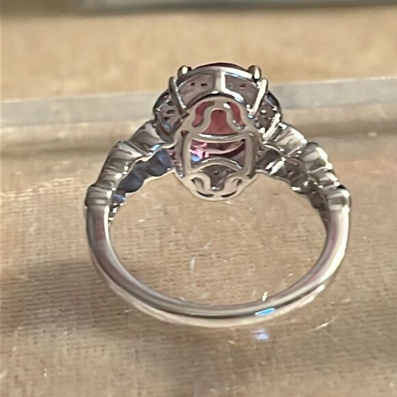 Radiant Orchid Quartz & White Zircon Ring Vermeil Rose Gold, Platinum Sz 8 - Picture 9 of 14